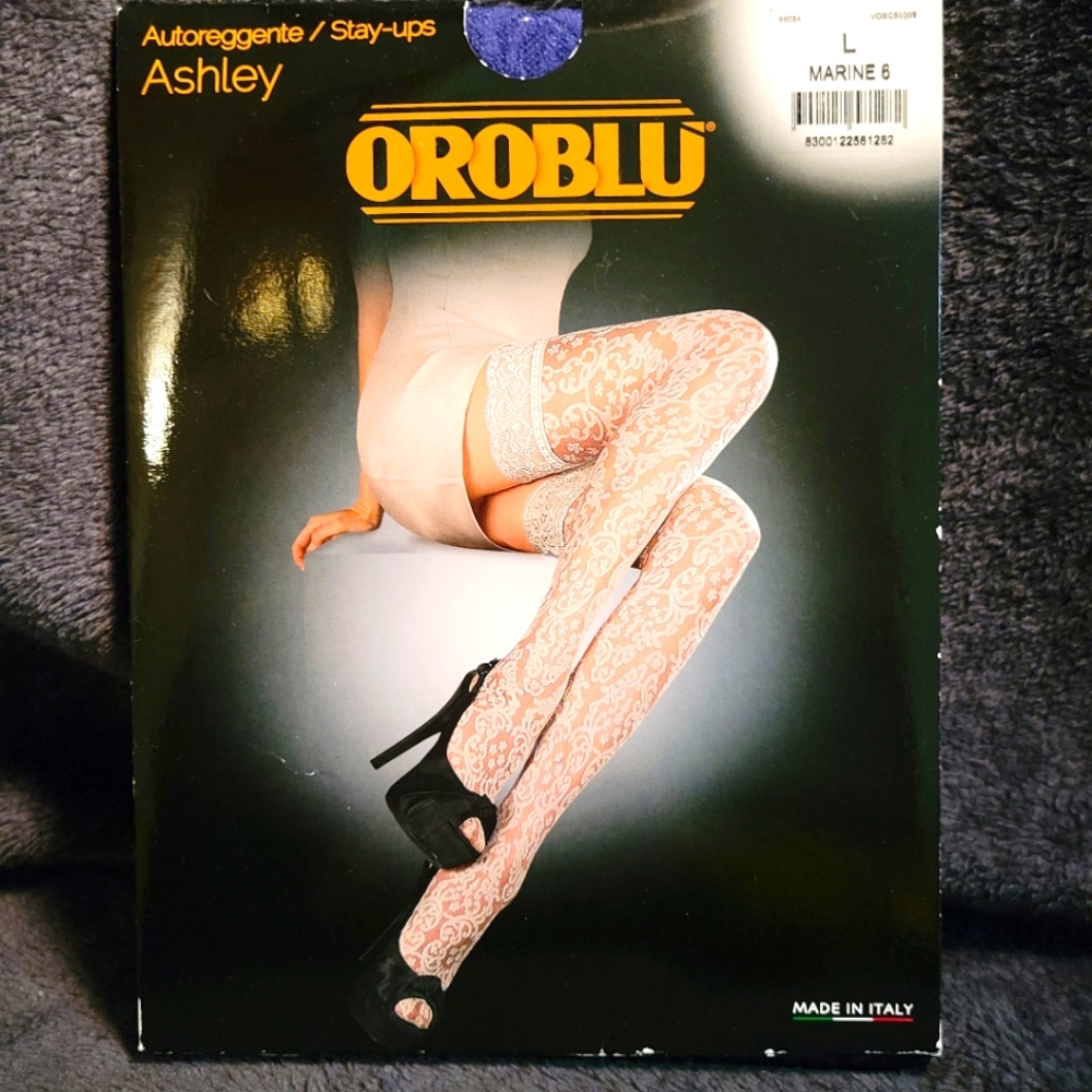 Sexy floral BLUE stay up stockings
